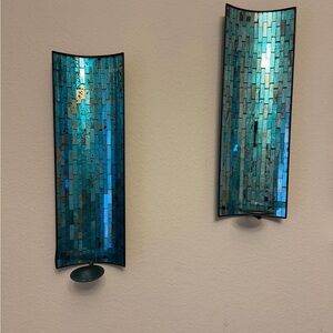 Elegant Blue Mosaic Wall Sconce Set